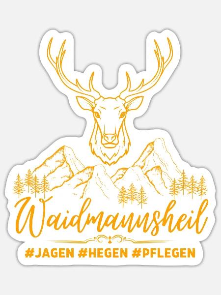 Jäger T-Shirt-Waidmannsheil-Jagen Hegen Pflegen - Sticker Größe S (10 x 10 cm) - Mattweiß