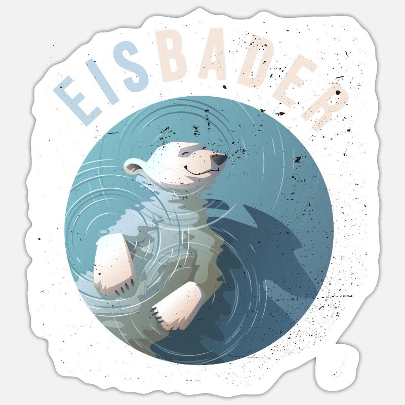 winterbader eisbär eisbader cool cold water arktis - Sticker Größe S (10 x 10 cm) - Mattweiß