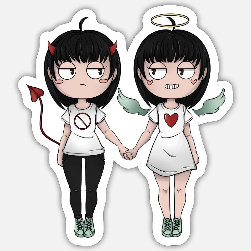 Engel & Teufel Comic Cartoon Design - Sticker Größe S (10 x 10 cm) - Mattweiß