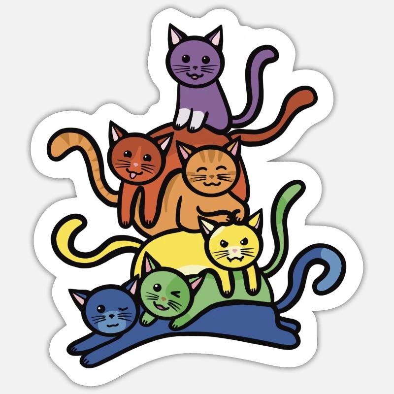 Rainbow Cats Stack Sticker size S (10 x 10 cm)