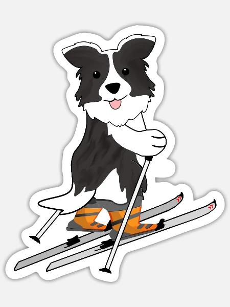 Skitour Hund | Wintersport Design - Sticker Größe S (10 x 10 cm) - Mattweiß