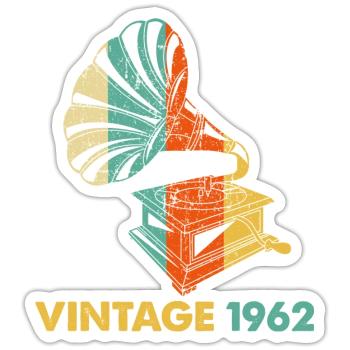 Gramophone vintage 60ème anniversaire 1962 60 ans - Sticker taille S (10 x 10 cm) - blanc mat - Devant