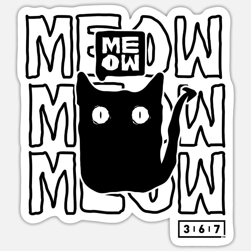 Miaou de chat noir - Sticker taille S (10 x 10 cm) - blanc mat