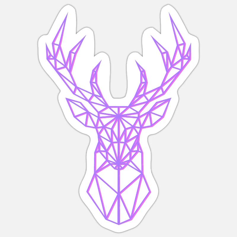Neon Hirsch Kopf Geweih Pink - Sticker Größe S (10 x 10 cm) - Mattweiß