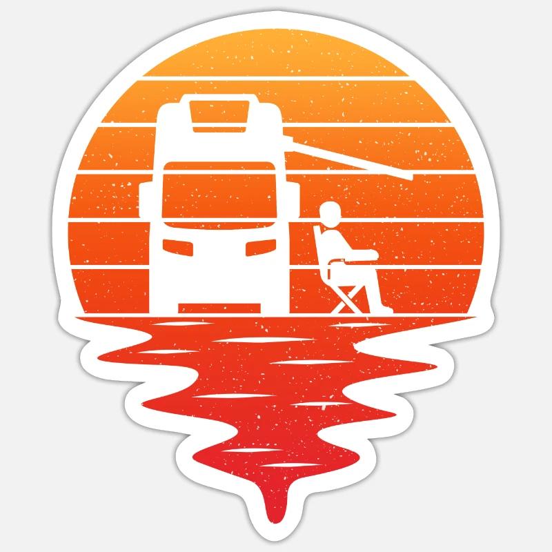 retro sunset camper camping-car caravanning - Sticker taille S (10 x 10 cm) - blanc mat