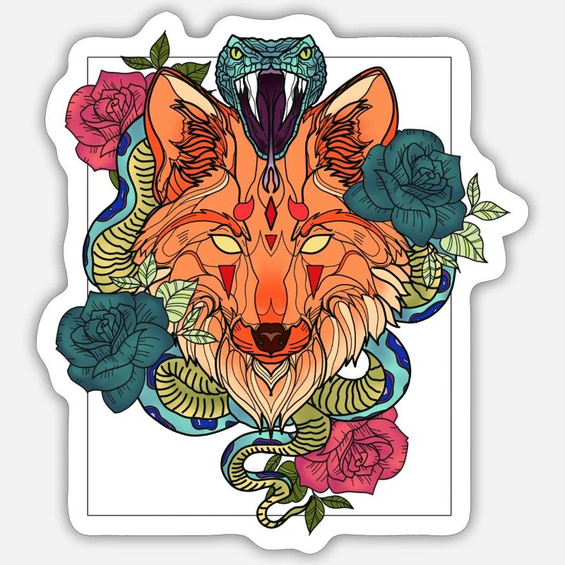 Fox and snake - sticker - Sticker taille S (10 x 10 cm) - blanc mat