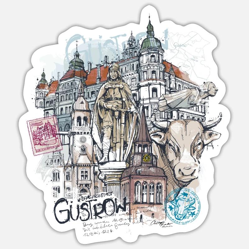 Güstrow Illustration - Sticker taille S (10 x 10 cm) - blanc mat