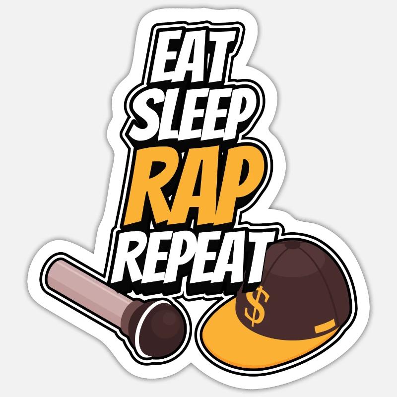 Manger - Dormir - Rapper - Répéter - Sticker taille S (10 x 10 cm) - blanc mat