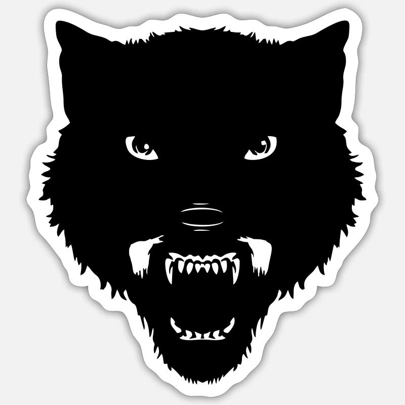 tete de loup noir - Sticker taille S (10 x 10 cm) - blanc mat