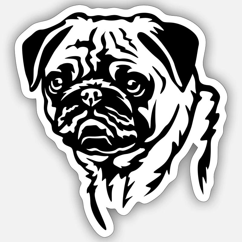 Mops Kopf - Sticker Größe S (10 x 10 cm) - Mattweiß