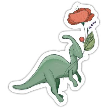 süßer Dinosaurier mit Blume - Sticker Größe S (10 x 10 cm) - Mattweiß - Vorne