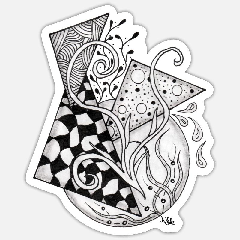 Floral Tangle Drawing Geometric - Sticker size S (10 x 10 cm) - white matte