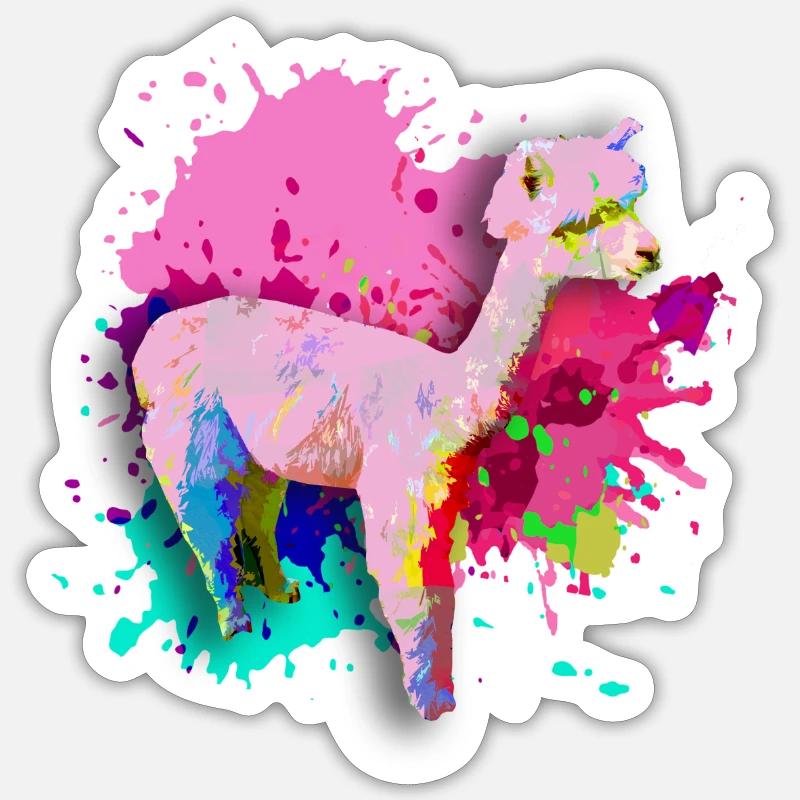 Alpaka, Llama, lama, farbklecks,graffiti,bunt - Sticker Größe S (10 x 10 cm) - Mattweiß