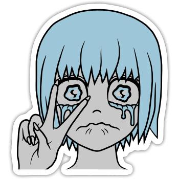 Victory hand sign crying girl - Sticker size S (10 x 10 cm) - white matte - Front
