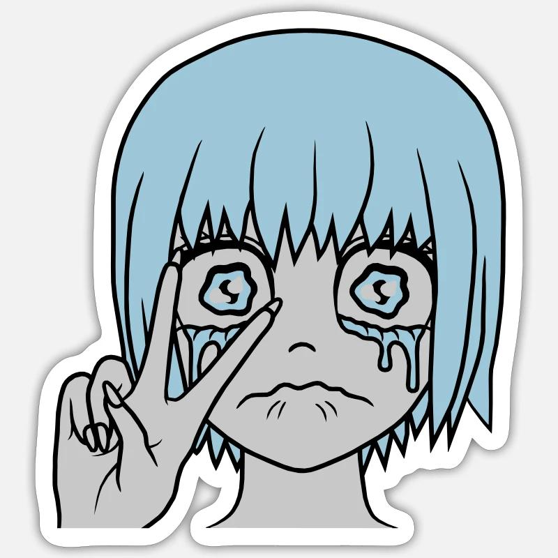 Victory Handzeichen weinendes Mädchen Sticker Größe S (10 x 10 cm)