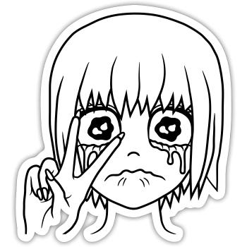 Peace Hand Signal Crying Girl - Sticker size S (10 x 10 cm) - white matte - Front