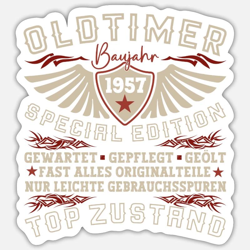 Oldtimer Jahrgang 1957 65. Geburtstag Geschenk Fun - Sticker Größe S (10 x 10 cm) - Mattweiß