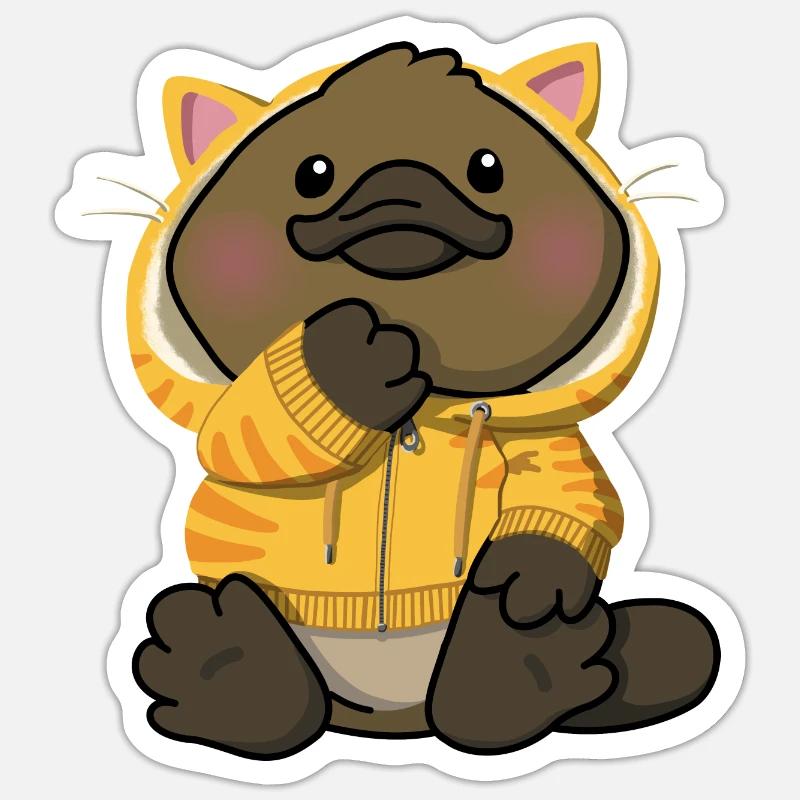 Süßes Schnabeltier im Katzenohr-Kapuzenpullover - Schnabeltier Sticker Größe S (10 x 10 cm)