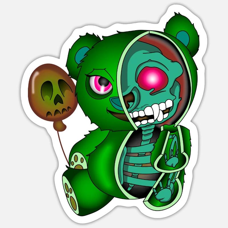 Skull Teddy Bear Skelett Bär Halloweenshirt - Sticker Größe S (10 x 10 cm) - Mattweiß
