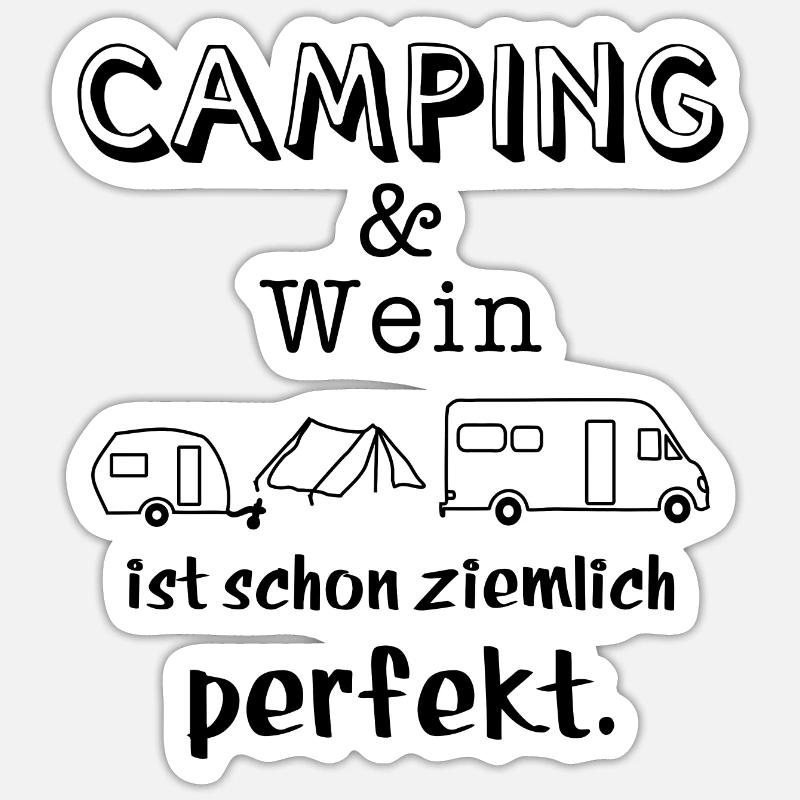 camping und wein - Sticker Größe S (10 x 10 cm) - Mattweiß