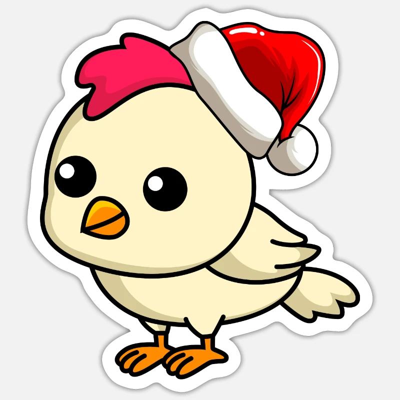 Huhn Comic Weihnachten - Sticker Größe S (10 x 10 cm) - Mattweiß