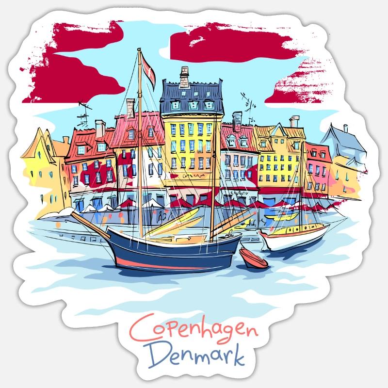 Dänemark Kopenhagen dänisch Danmark Tshirt - Sticker Größe S (10 x 10 cm) - Mattweiß