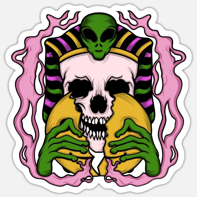 Alien Anubis Skull Egypt Tshirt Sticker taille S (10 x 10 cm)