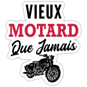 vieux motard / humour moto vintage - Sticker taille S (10 x 10 cm) - blanc mat - Devant