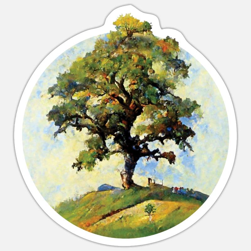 Painting | Tree on a hill - Sticker size S (10 x 10 cm) - white matte