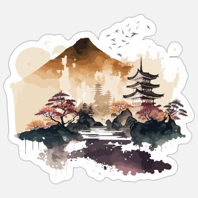 Japanischer Tempel - Sticker Größe S (10 x 10 cm) - Mattweiß