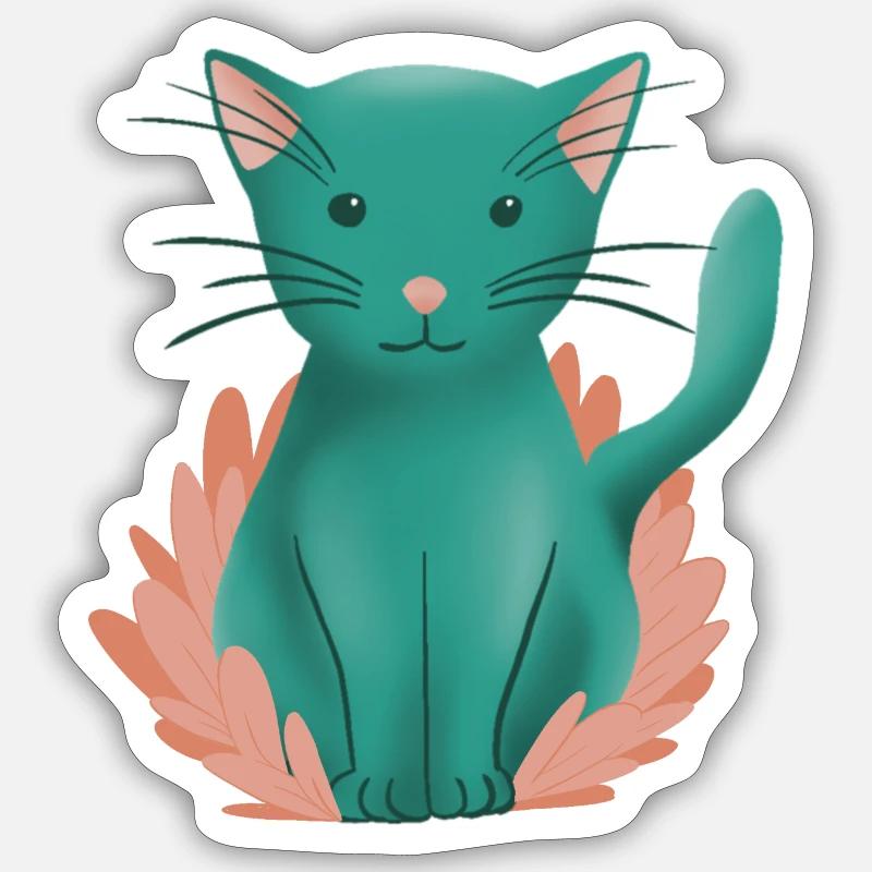 Chat chaton mignon et nature - Sticker taille S (10 x 10 cm) - blanc mat