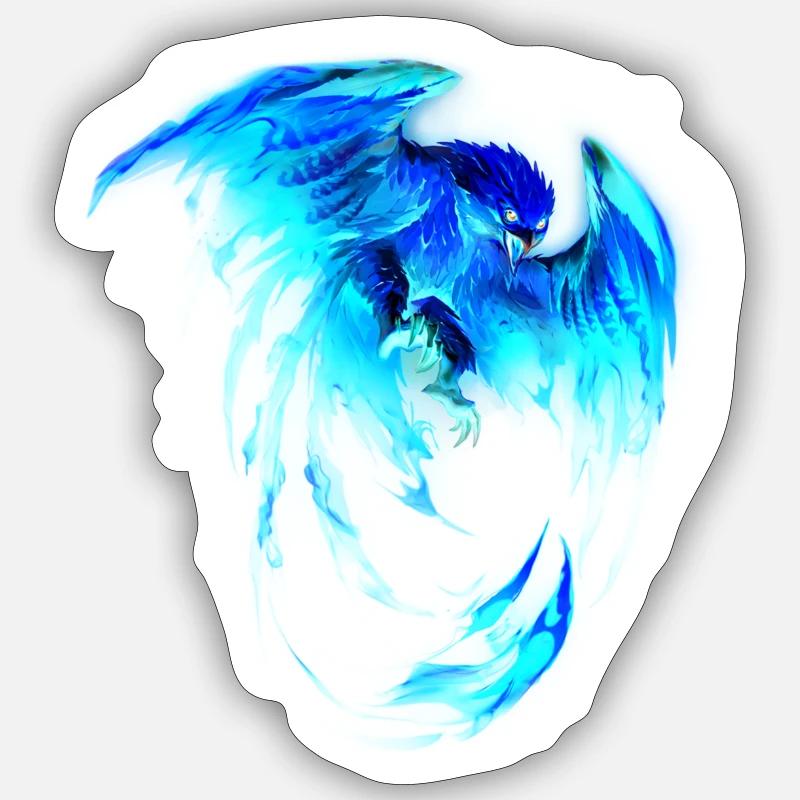 Phénix bleu - Sticker taille S (10 x 10 cm) - blanc mat
