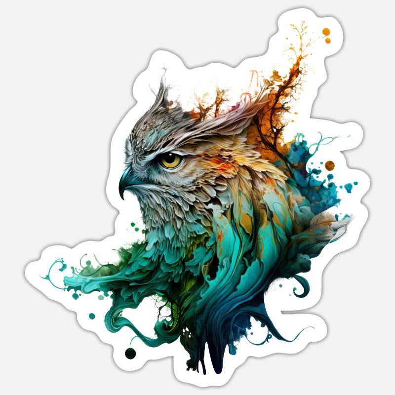 Eulen-Farbstrahlen - Sticker Größe S (10 x 10 cm) - Mattweiß
