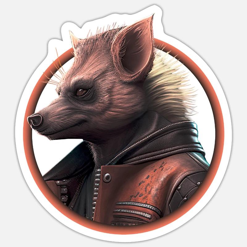 Punk Hyäne mit Lederjacke - Sticker Größe S (10 x 10 cm) - Mattweiß