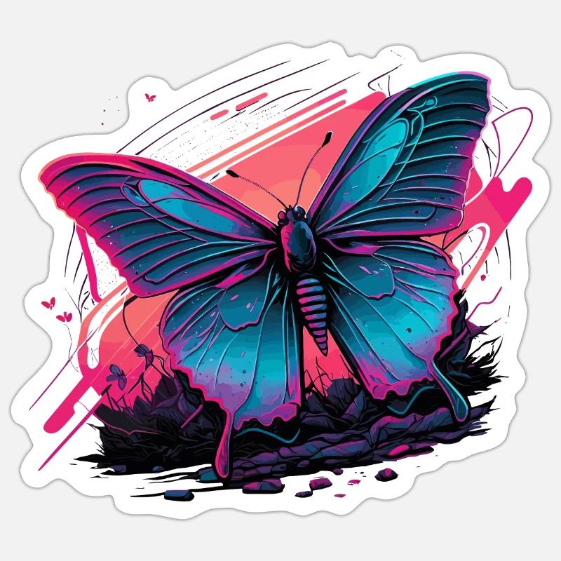 Beauté rétrofuturiste du papillon - Sticker taille S (10 x 10 cm) - blanc mat