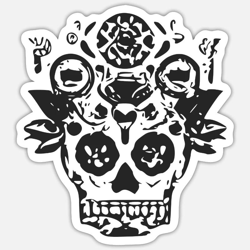 Crâne et des fleurs - Sticker taille S (10 x 10 cm) - blanc mat