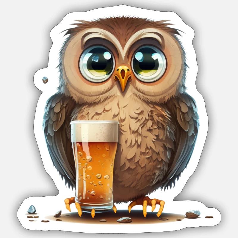 Süße Bier Eule - Sticker Größe S (10 x 10 cm) - Mattweiß