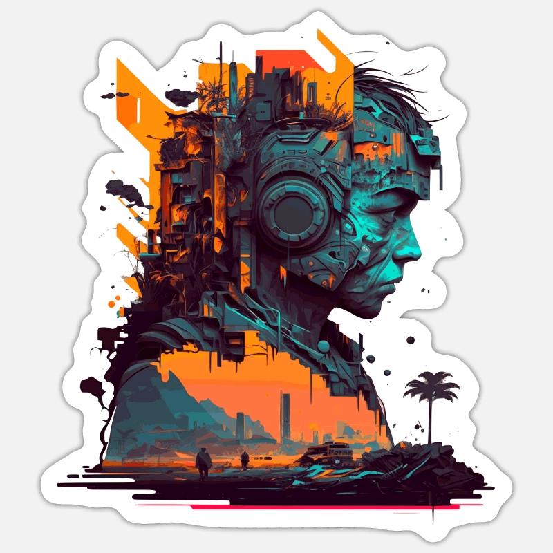 Sci-Fi Artwork der Spitzenklasse mit Cyborg - Sticker Größe S (10 x 10 cm) - Mattweiß