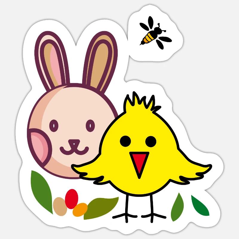 Lapin et poussin de Pâques - Sticker taille S (10 x 10 cm) - blanc mat