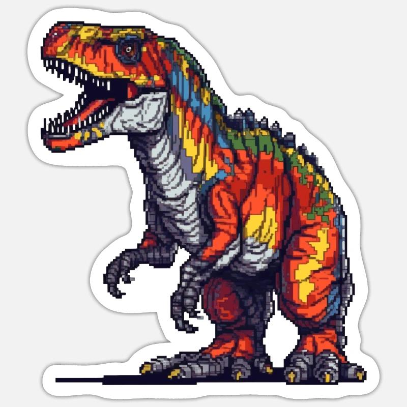 Dino in Retro Pixel Grafik 8-Bit oder 16-Bit Sticker Größe S (10 x 10 cm)