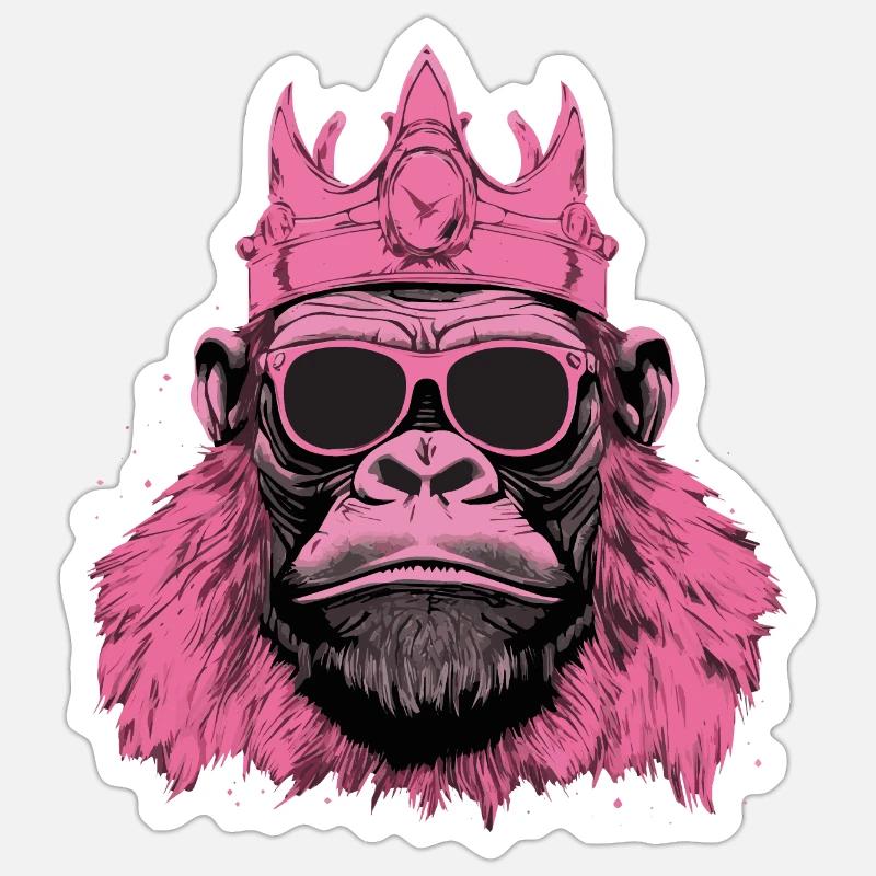 King Pinky Monkey - pinker Affe Sticker Größe S (10 x 10 cm)