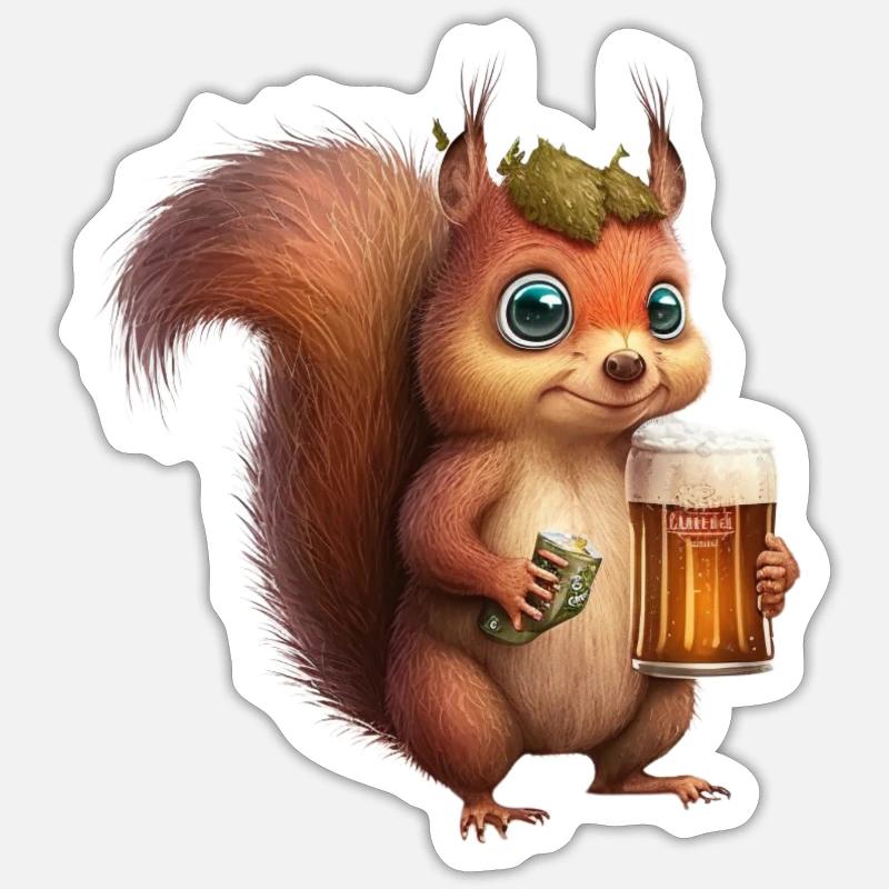 Süßes Eichhörnchen mit Bier Sticker Größe S (10 x 10 cm)