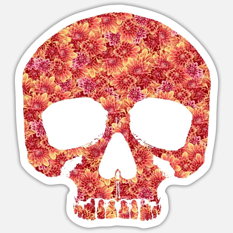 Crâne avec des fleurs Sticker taille S (10 x 10 cm)