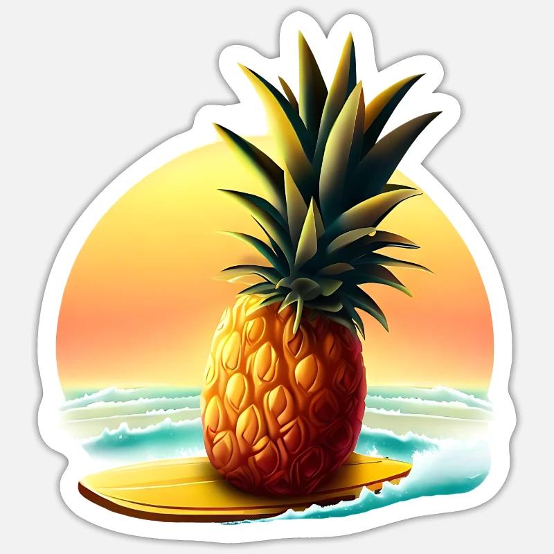 Surfeur d’ananas au coucher du soleil - Sticker taille S (10 x 10 cm) - blanc mat