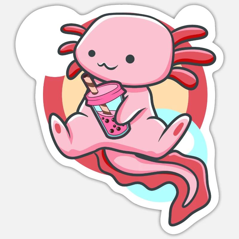 Axolotl and Bubble Tea - Sticker size S (10 x 10 cm) - white matte
