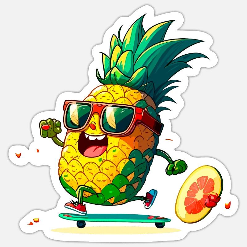 Funny pineapple skating - Sticker size S (10 x 10 cm) - white matte