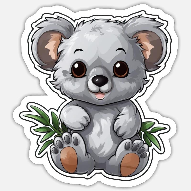 Süßer Koala mit Eukalyptus-Blättern Sticker Größe S (10 x 10 cm)