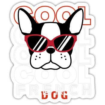 Cool French dog - Sticker size S (10 x 10 cm) - white matte - Front