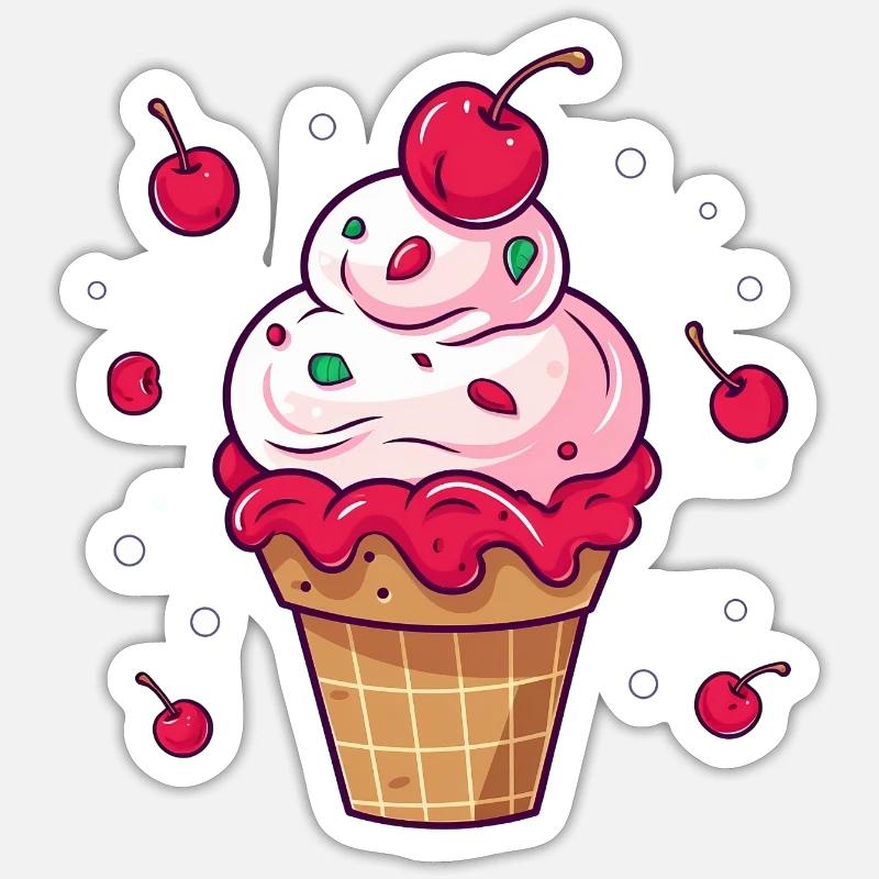 Rosa Kirscheis auf der Waffel - Sticker Größe S (10 x 10 cm) - Mattweiß
