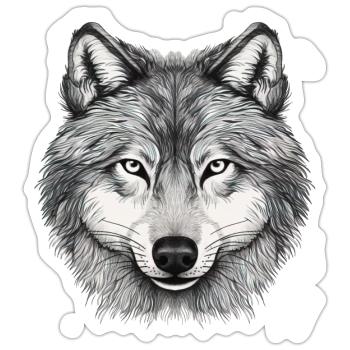 Wolfskopf, gezeichnetes Kunstwerk - Sticker Größe S (10 x 10 cm) - Mattweiß - Vorne